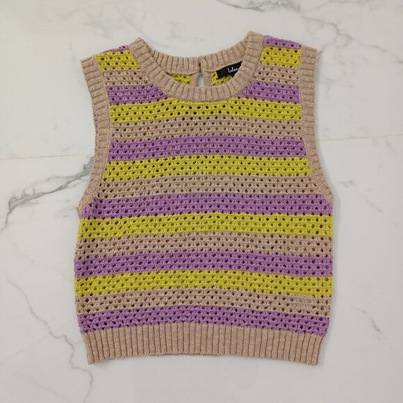 Lulus Striped Crochet Knit Sleeveless Sweater Vest Top Size L Womens - Picture 1 of 8